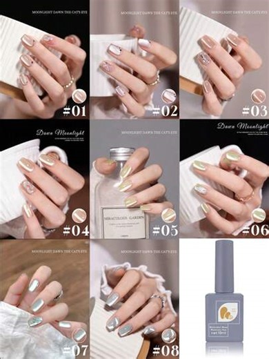 Mec 12ml Spring/Summer Moonlight Dawn Cat Eye Gel Nail Polish, 8 Colors Magnetic Sheer Gel, Translucent Nude Beige Green Silver Tones, Soft Moonlight Shimmer Effect, Soak Off UV/LED Curable Long-Lasting For Office, Wedding & Daily DIY Manicure | SHEIN