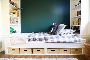 Easy DIY Bed with Built In Shelves (Using IKEA Bookcases!)