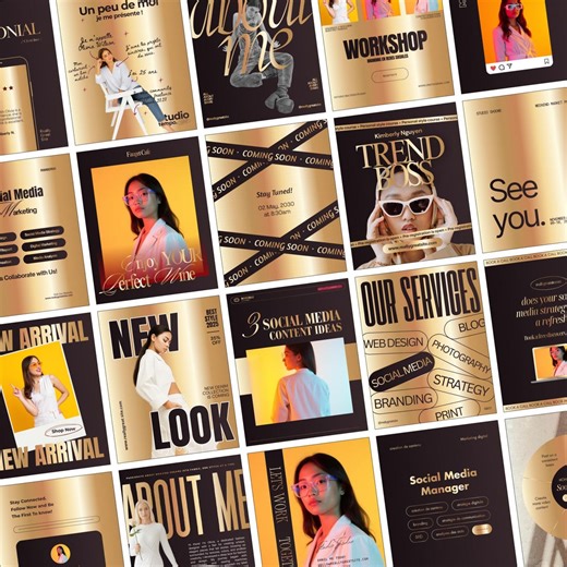 Buy Gold Brown Canva Instagram Posts Influencer Templates for Social Media Agency Small Business Online in India - Etsy