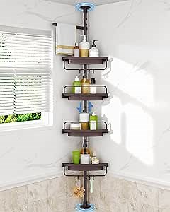 ALLZONE Rustproof Shower Caddy Corner for Bathroom, Bathtub Storage Organizer for Shampoo Accessories, 4-Tier Adjustable Shelves with Tension Pole, Fit Height 34 to 116 Inch, Brown