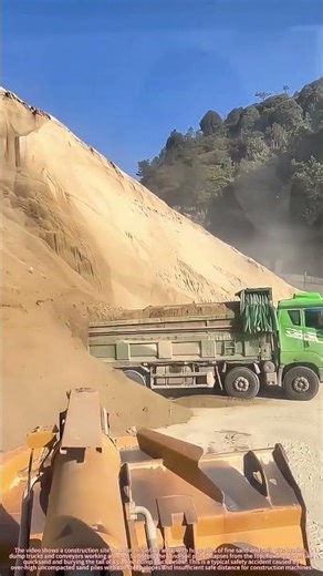 Sand Pile Collapses Like Quicksand Buries Dump Truck Tail