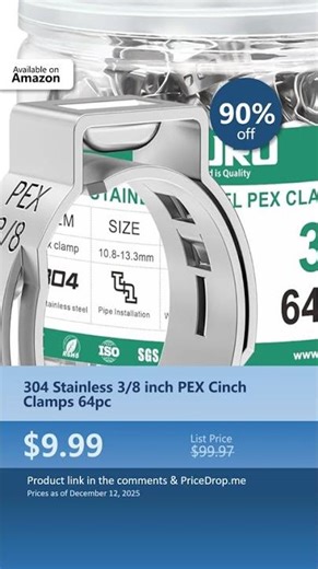 304 Stainless 3/8 inch PEX Cinch Clamps 64pc