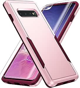 for Samsung Galaxy S10 Plus Case, with Screen Protector [Military Grade Drop Tested] Heavy-Duty Tough Rugged Shockproof Protective Case for Galaxy S10 Plus 6.4 inch, Pink