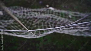Net on the football goal. Empty stadium. Evening. Early morning. Street championship. Old Gate on the soccer field. Street sport. Waiting for the start of the match. Fans will come to the match.