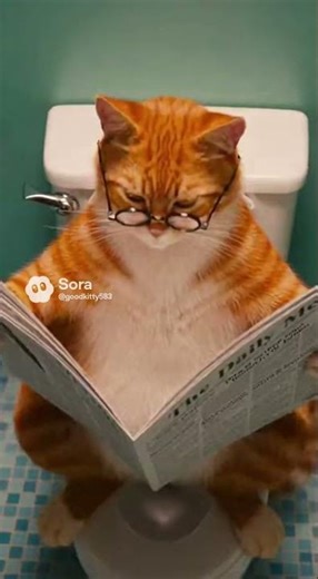 Cat reading newspaper
