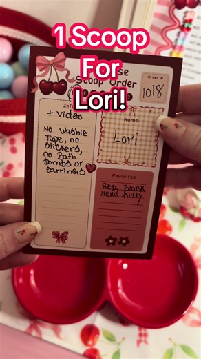 A 1 scoop order for Lori! Thank you so much for your order Lori!! I love all the red and hello kitty! I hope you like it as well! 😃🍒🎀#scoopvideos #mysteryscoops #scoopshop #surprisescoops #luckyscoopsontiktok
