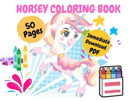 Horse Coloring Book Printable, PDF for Kids, 50 Pages, Horse Art Activity, Instant Download - Etsy