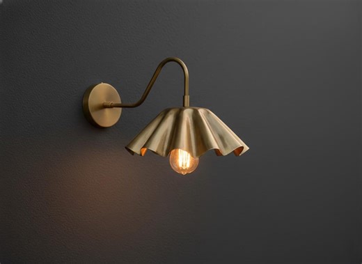 Buy Brass Ruffled Wall Sconce | Mid-century Modern Lighting | Art Deco Fluted Light Fixture | Unique Home Decor | Plug-in or Hardwired Online in India - Etsy