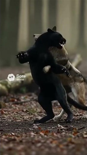 a panther fighting aggressively with a wolf#shorts