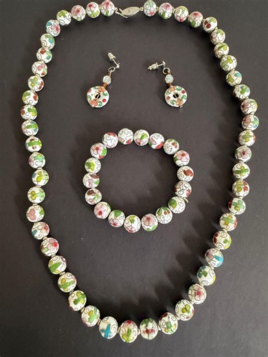 Vintage Cloisonne Beaded Necklace Bracelet and Earrings Set - Etsy