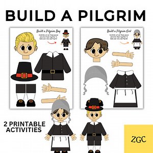 Printable Build a Pilgrim Paper Craft for Kids | Fall Thanksgiving Activity, PDF