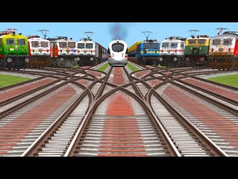 Loading train double decker full AC first AC second AC third AC running fast over bridge crossing