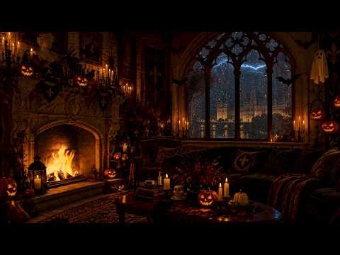 Castle Sleep Ambience — Haunted Renaissance Castle 🎃 Rain & Fireplace for Sleep