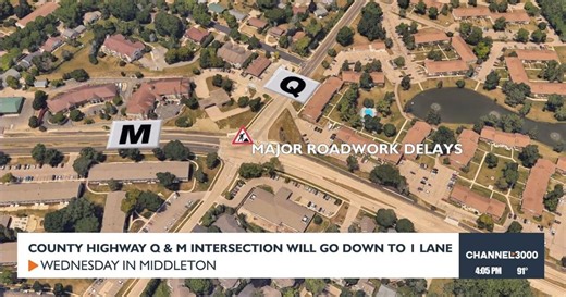 County Highway Q & M intersection will go down to 1 lane