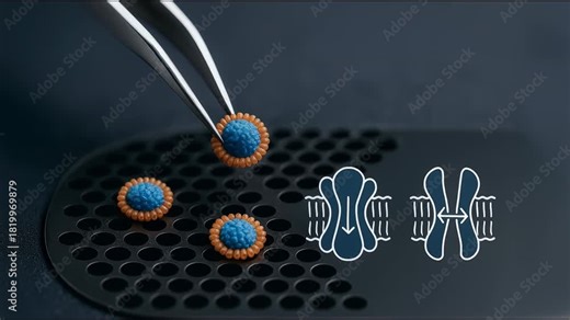 Facilitated diffusion concept with molecular model and membrane channel protein illustrating transport process in cell biology membrane transport