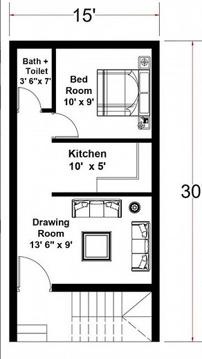 🏠 15x30 House Plan | 1BHK Small House Design | Modern Home Layout Ideas