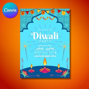 Diwali Party Invitation, Editable Hindu Festival of Lights Digital Card, Deepavali Celebration Invite, Modern Diwali Festival Invitation - Etsy