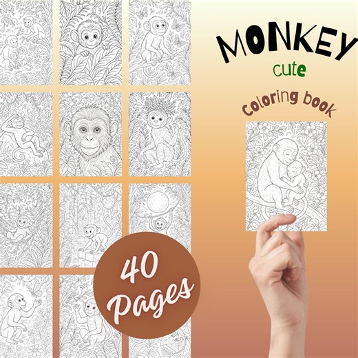 Monkey Coloring Pages Printable PDF – Jungle Animal Coloring Book, Whimsical Realism Monkeys, Relaxing Nature Coloring for Kids & Adults - Etsy