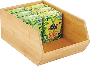 mDesign Stacking Bamboo Wooden Crate Box for Fruit/Vegetable Kitchen Storage - Open-Front Bamboo Basket Box - Countertop Organiser Cube Bin - Fruit and Veg Storage - Formbu Collection - Natural Wood