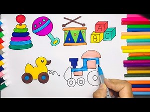 Kids TOYS Drawing and colouring STEP BY STEP/How to draw toys for kids in a easy way #drawing #toys