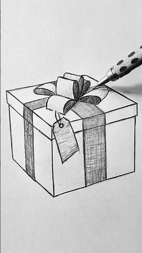 🎁 How to Draw a 3D Gift Box 🎨 | Easy Pencil Sketch Tutorial ✏️ #shorts