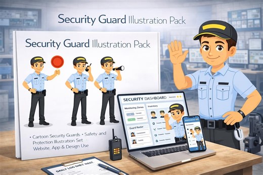 Security Guard Illustration Pack - Etsy