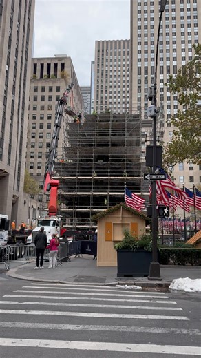 🌲 is up! Scaffolding is being assembled so crews can light it up🎄 ! | Jill Gilardi