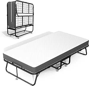 Folding Bed with 5” Mattress and a Strong Frame, 75" x 38" Twin Size Folding Bed, Roll Away Beds for Adults, Portable Foldable Twin Bed with Storage Cover, Extra Guest Bed, Space Saving