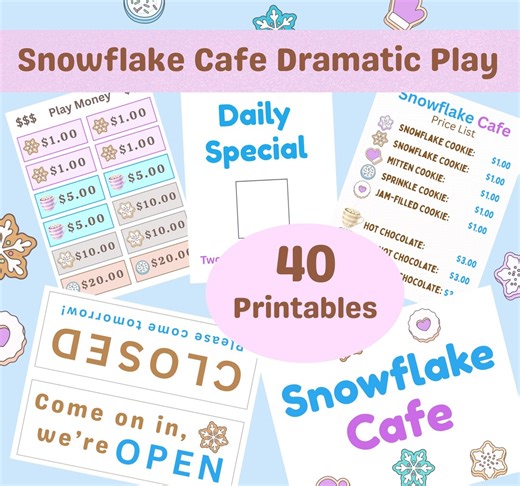 Snowflake Cafe Dramatic Play Center Printable, Winter Cookies and Hot Chocolate Pretend Play, Instant Download - Etsy Canada