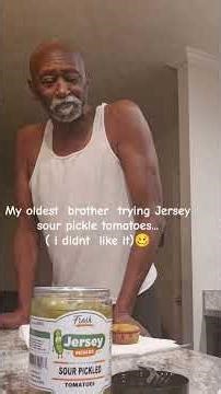 oldest brother trying Jersey sour pickle tomatoes #ididntlikeit