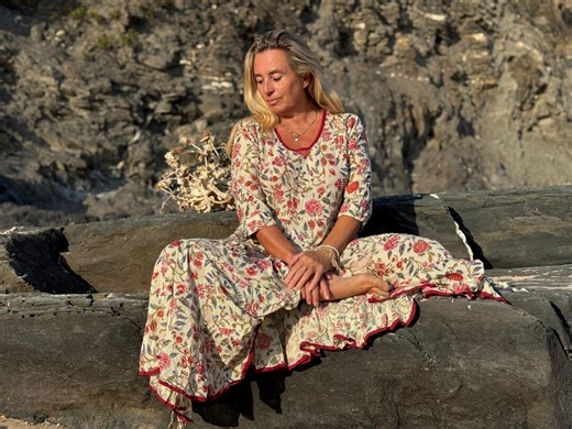 Bohemian Floral Boho Dress: Hand Block Printed Cotton Sun Dress, Ethic Bohemian Romantic Dress for Woman Over 50 - Etsy