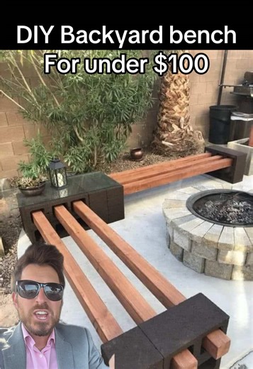DIY backyard bench for under $100! What a creative idea if you wanna add some furniture and an area to sit in your backyard all you need are some wood beams and some cinderblocks #diy #diyproject #diywithblock #diyprojects