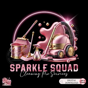 Cleaning Logo, Cleaning Service Logo, Cleaning Business Logo. Cleaning Lady, House Flipping, Sparkle Squad Logo, Pink Editable Canva Design - Etsy