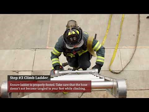 Hose Operations: Advancing Uncharged Hose Line up a Ladder