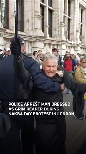 Police arrest man dressed as grim reaper during Nakba Day protest in London