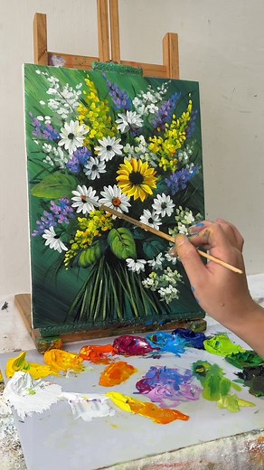 60K views · 690 reactions | Beautiful Sunflower & Daisy Bouquet | Easy Acrylic Flower Painting Tutorial for Beginners | MAY Art. | Facebook