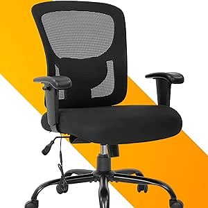 Big and Tall Executive Office Chair - 400lbs Adjustable Height PU Leather Swivel Ergonomic Desk Chair w/Thick Padding Headrest & Massage Lumbar Support Arms for Home Office Black