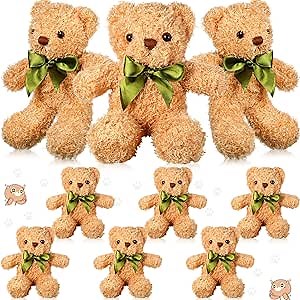 Zhanmai 9 Pieces Valentine's Day Bear Cute Stuffed Animals 10 Inch Soft Plush Stuffed Bears Toy Gift Bulk with Bow Tie Kids Boys Girls Graduation Baby Shower Birthday Party Gift(Golden)