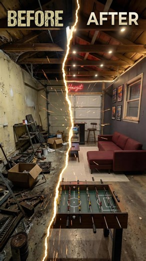 Motion Mayhem AI Agency on Instagram: "Created this video reference for a client who recently purchased a property and wanted to transform a filthy, unused garage into an awesome man cave. With no need for car storage, the space became a blank canvas. The process starts with real-world photography. A small set of high-quality photos of the existing garage were captured, then combined with AI video and photo production to visualise the full transformation — layout, lighting, furniture, and overal