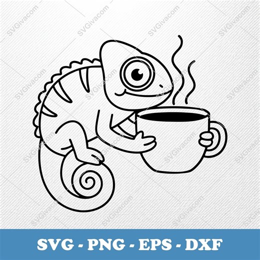 Chameleon With Coffee SVG | Cut File Vector Clipart PNG Dxf EPS | Cricut Silhouette - Etsy