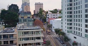 Aerial view of the san francisco cable car from russian hill. California, USA