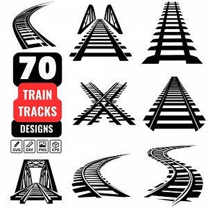 Train Tracks SVG Bundle – 70 Railroad Designs, Railway Track PNG, Railroad Crossing, Train Track Elements, Railway Silhouette - Etsy