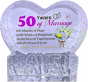 50th Golden Wedding Anniversary Romantic Gifts for Women Couple Her,50 Years Anniversary Wedding Gifts for Wife Girlfriend, Crystal Heart Marriage Keepsake