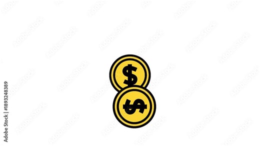 Looping dollar coin motion video representing money, finance, wealth, investment, and economic growth. Animated gold coins moving smoothly in a seamless loop.