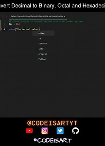 Convert Decimal to Binary, Octal and Hexadecimal in Python | Python Examples | Python Code Tutorial