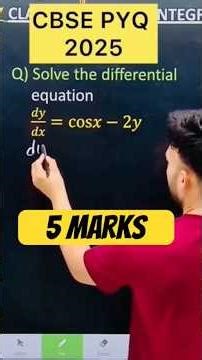 Q) Solve the differential equation 𝑑𝑦/𝑑𝑥=cos𝑥−2𝑦 #class12boards #differentialequationsclass12