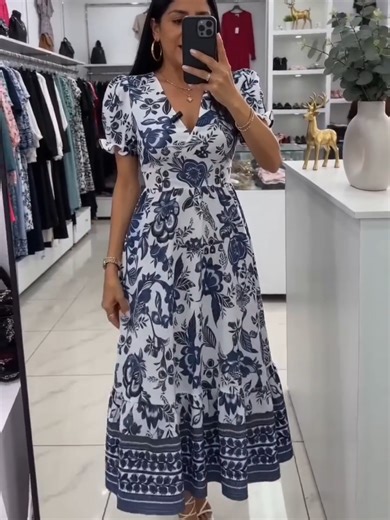 Vestido de verano para mujer con estampado floral, cuello cuadrado y detalles de volantes - Vestido ligero y transpirable para playa, fiestas de jardín, salidas informales, noches elegantes, diseño intrincado y parte inferior suelta.#tiktok #tiktokshop #fyp #foryou