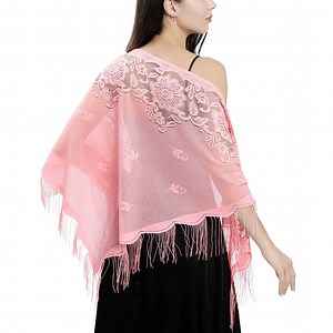 Ladiery Triangle Lace Shawls and Wraps for Evening Dresses with Tassels for Evening Party Mesh Wedding Shawls