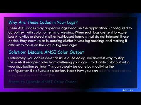 Understanding the Meaning of "[39m[38 5" in Azure Log Analytics Logs{"simpleText":"Sign in"}{"simpleText":"Sign in"}{"runs":[{"text":"Save"}]}Want to watch this again later?