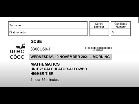 WJEC Higher Unit 2 Maths Nov 2021